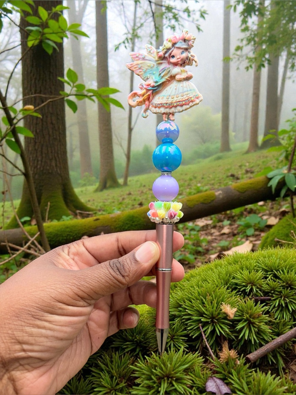 Handcrafted Fairy Beaded Decorative Pen - Pastel Multicolor